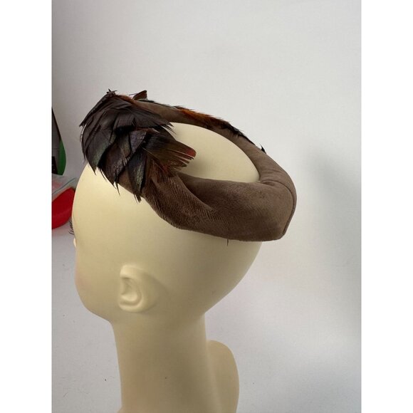 Vintage Feathered Fascinator Hat Brown & Beige Woven Design Womens Accessory Ele - Picture 13 of 14